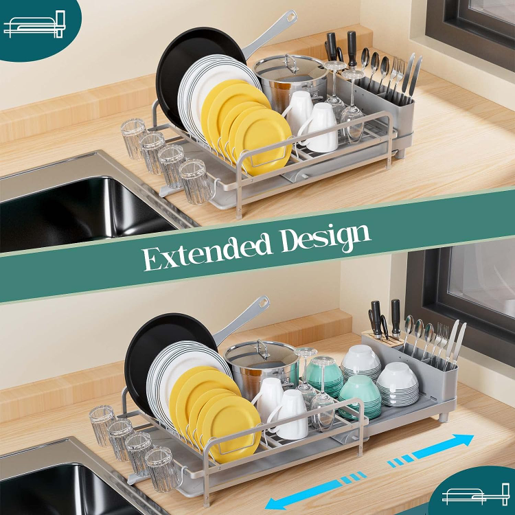 Buy Wholesale China Freestanding Single Layer Large Capacity Extendable  Aluminum Cutlery Storage Tableware Kitchen Dish Drainer Drying Rack & Iron  Storage Rack Tableware Dishes Drying Rack at USD 11.2