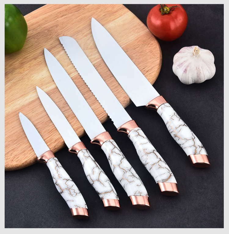 Buy Wholesale China Hot Selling Forged Steel Utility Marble Pattern Handle  Chef Bread Kitchen Knife Set & Marble Handle Kitchen Knife at USD 27