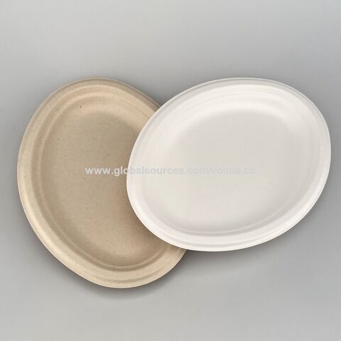 Compostable Oval Paper Plates, 12.5 Inch Sugarcane Dinner Plates