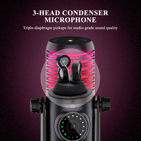 Microphone USB Professionnel pour Enregistrement YouTube, Microphone à Condensateur avec Lumière RGB