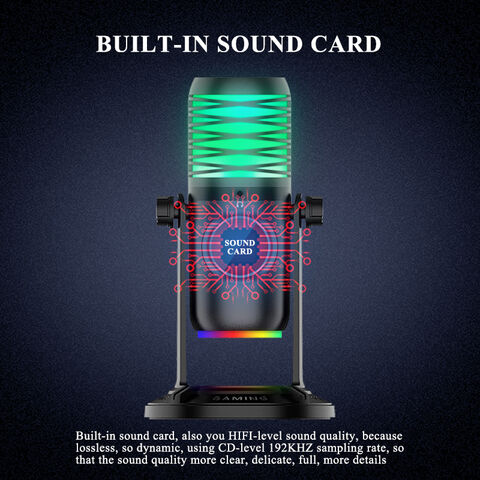 Microphone USB Professionnel pour Enregistrement YouTube, Microphone à Condensateur avec Lumière RGB