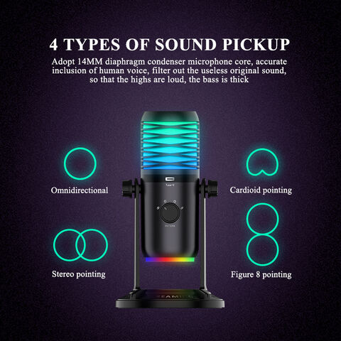 Microphone USB Professionnel pour Enregistrement YouTube, Microphone à Condensateur avec Lumière RGB