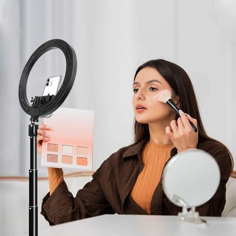 Anneau Lumineux LED avec Trépied de Sol et Support de Bureau avec Support Téléphone - Idéal pour Vidéo et Photo Professionnelles