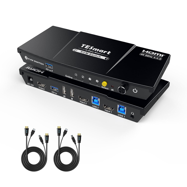 USB 3.0 HDMI KVM Switch 3 in 2 Out 4K@60Hz, EDID Emulator, Dual Monitor KVM  Switch for 3 Computers Share 2 Displays Keyboard Mouse Printer, Wired