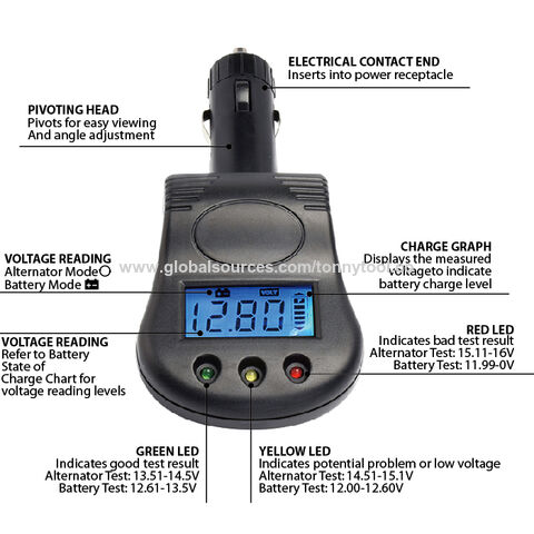 Probador/Analizador de Voltaje de Batería y Alternador de Vehículo con Pantalla LCD para Baterías Automotrices de DC12V