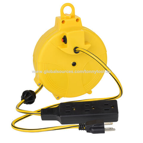20 FT (6 m) AC-Netzkabel, ausziehbarer Verlängerungskabelaufroller mit Mehrfachsteckdosenleiste, automatischer Kabelaufroller