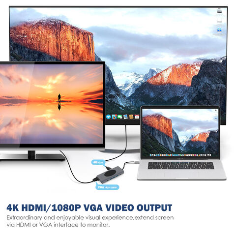 Docking Station USB 13 en 1 con 2 HDMI, 3 Puertos USB 2.0/3.0 de Alta Velocidad, Lector de Tarjetas TF/SD, RJ45 100M, Audio de 3.5 mm y Cargador Inalámbrico de 15W
