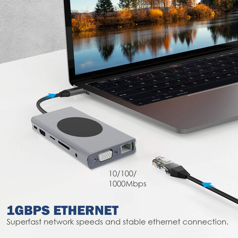 Docking Station USB 13 en 1 con 2 HDMI, 3 Puertos USB 2.0/3.0 de Alta Velocidad, Lector de Tarjetas TF/SD, RJ45 100M, Audio de 3.5 mm y Cargador Inalámbrico de 15W