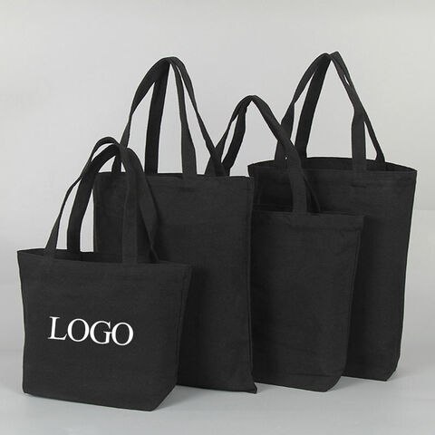 Custom Cotton Canvas Tote Bag with Inside Zipper Pocket Black