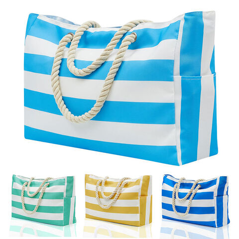 Buy Wholesale China Custom Logo New Fashion Xl Large Capacity Ladies  Universal Blue Striped Design Waterproof Summer Beach Tote Bag For Women & Beach  Bag at USD 3.7