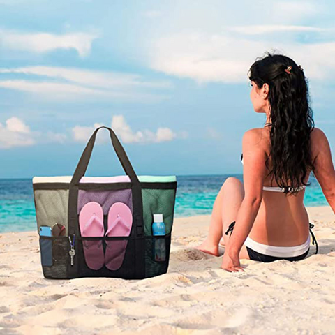 Mesh Beach Tote Bag with Cooler Insulated Detachable Pool Bags for Women