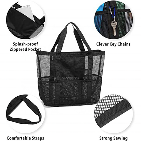  Beach Bag for Women Mesh Beach Tote Bag Large Waterproof  Sandproof Swim Pool Bag Travel Bags with Zipper Pocket Foldable Lightweight  : Clothing, Shoes & Jewelry