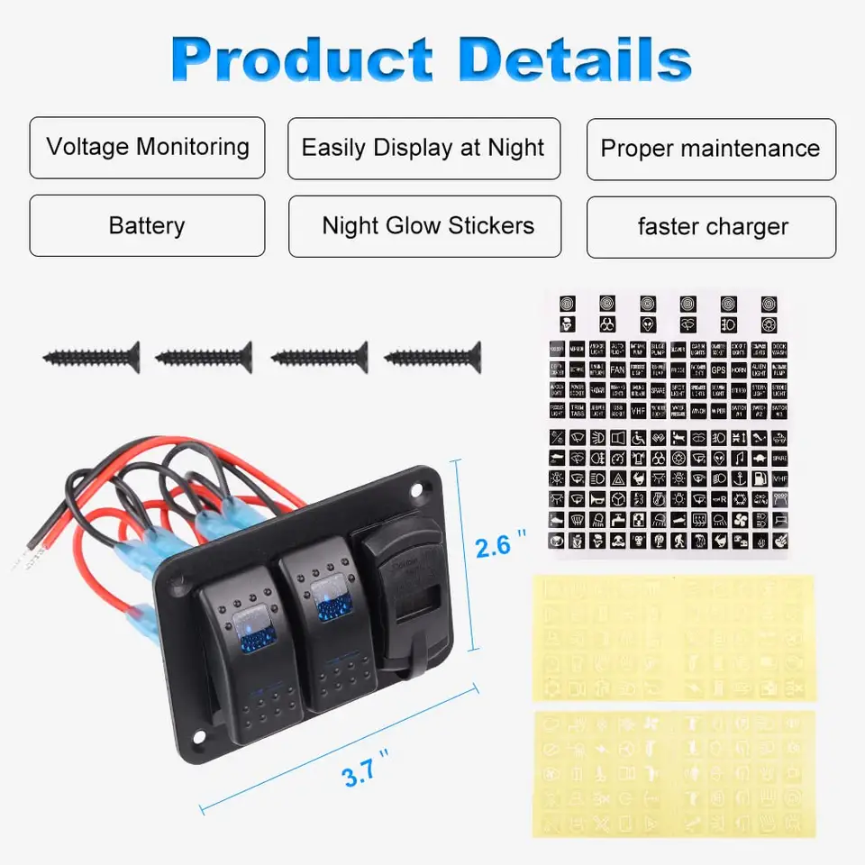 4pin Rocker Switch Panel 4 Gang LED Light Indicator Breaker DC 12V Switch  Panel on/ off Waterproof for Car Boat Marine Bus - China Rocker Switch  Panel, Waterproof Switch