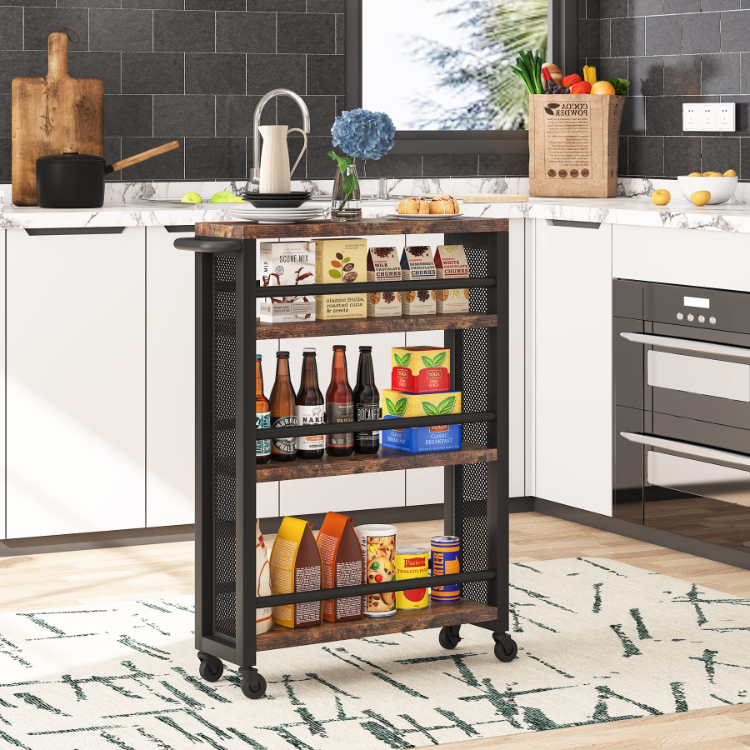 4 Tier Slim Rolling Cart Storage Wooden Spice Rack Kitchen Serving Trolley Cart Buy China Wholesale Wooden Spice Rack 27.89 Globalsources
