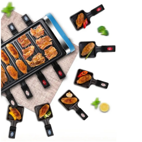 Dual Cheese Raclette Table Grill W Non-Stick Grilling Plate and Cooking Stone