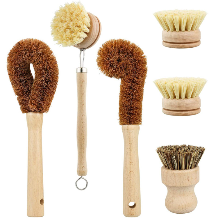 Palm Pot Brush Bamboo Round Mini Dish Brush Natural Scrub - Temu