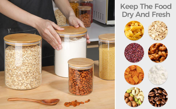 Glass Storage Jars 5 Set Clear Glass Food Storage Containers With ...