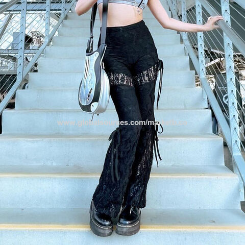 Black Lace Up Bell Bottoms, Goth Flare Pant