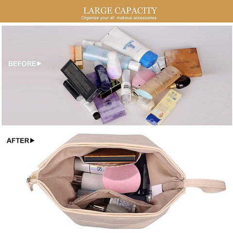 Makeup Bag,Leather Double Layer Large Makeup Organizer Bag,Travel