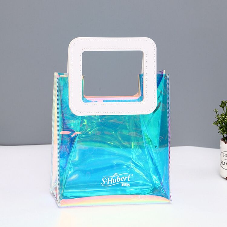 Source Hologram clear PVC tote bag, Laser transparent handbag, or