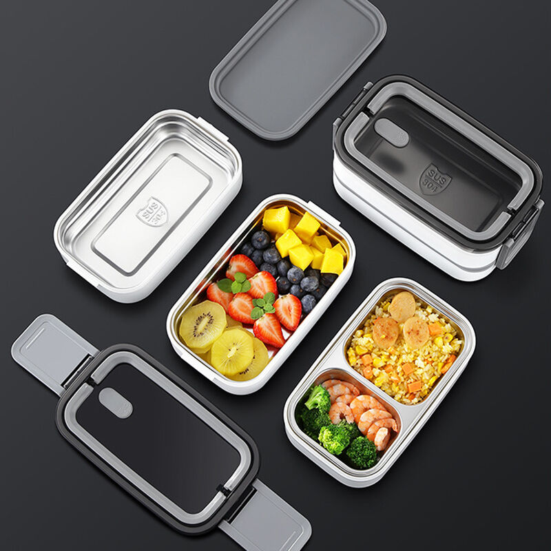 Plastic Lunch Box Microwavable Lunch Box Set Double Layer Divider With  Cutlery