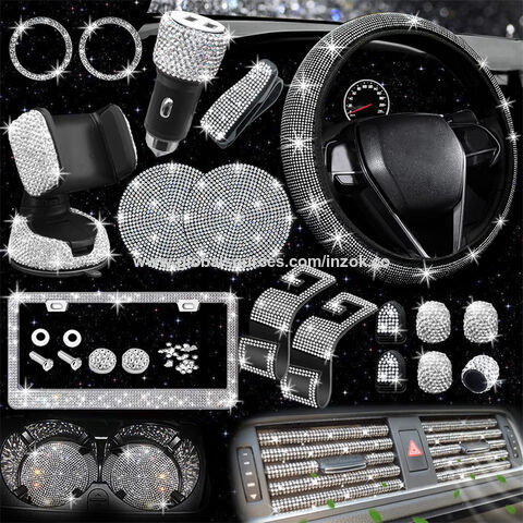 10 Pcs Bling Car Accessories Set for Women Girl Rhinestones Leather  Accessories Bling Steering Wheel Cover Armrest Cover Gear Shift Cover Seat  Belt