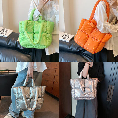Women Large Quilted Puffer Tote Bag Soft Padded Down Winter Handbag Space  Totes Puffer Shoulder Bag Pillow Shopper Bag