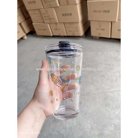 550ml/400ml Glass Cup With Lid and Straw Transparent Bubble Tea Cup Juice  Glass Beer Can Milk Mocha Cups Breakfast Mug Drinkware