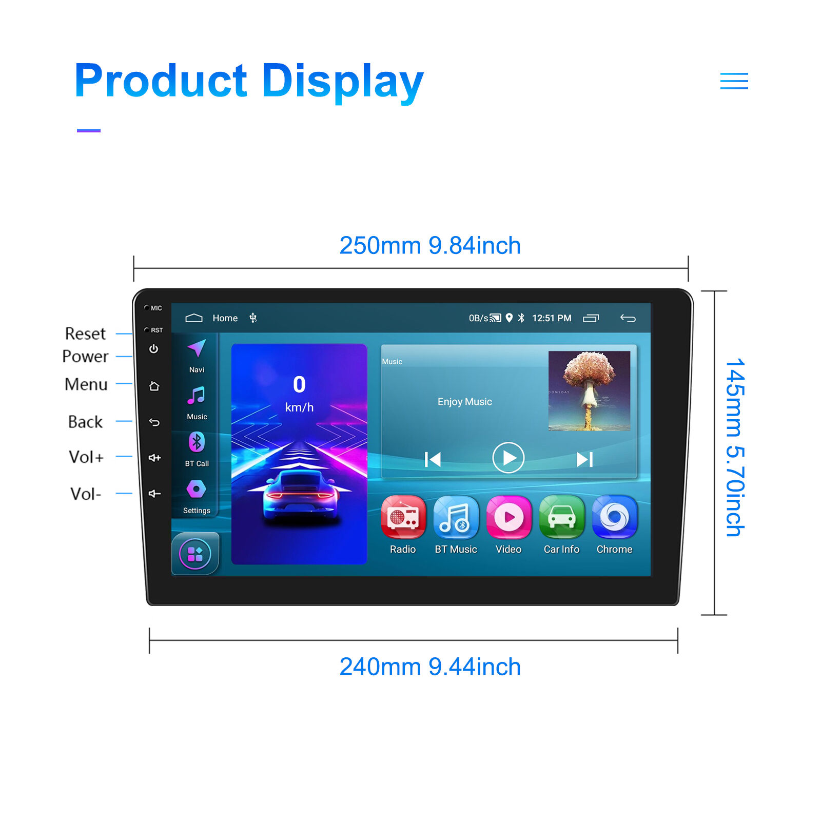 Android Car Radio 10 Inch Touch Screen GPS Sat Navi Stereo Player AMprime 2  Din Bluetooth WiFi FM Receiver Mobile Phone Mirror Link Dual USB + Backup  Camera 