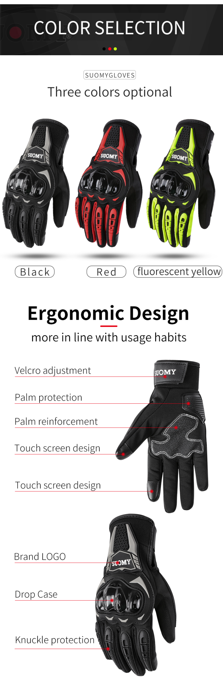 Suomy Summer Motorcycle Glove Touch Screen Men Women Motocross