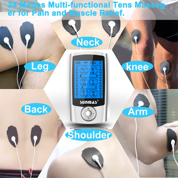 Tens Unit Muscle Stimulator 24 Massage Mode Tens EMS Machine Device  Touchscreen Massager Intensity Deep Tissue Shoulder Pain Relief Sciatica  Tendonitis Plantar Fasciitis