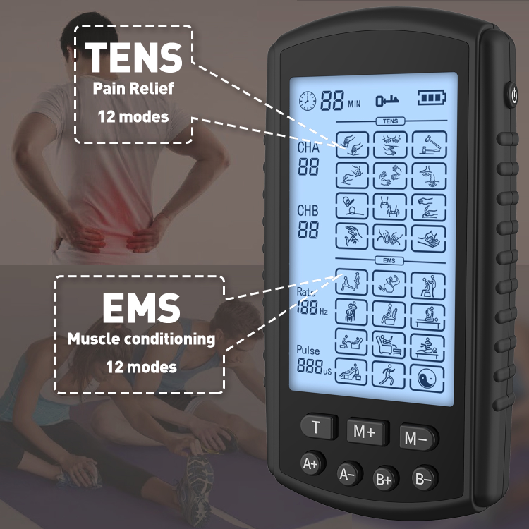 Electric Pulse Massager Tens EMS Muscle Stimulator 12Modes Digital Therapy