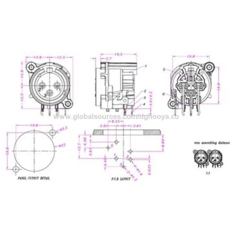 Conectores XLR Hooya con carga nominal de 50 V CC 0.5 A y vida útil de 1500 ciclos XLR-328-2 - Conectores de audio profesionales