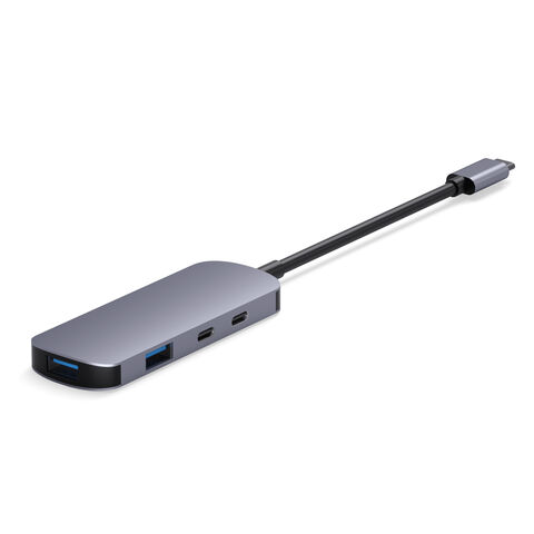 Mini Hub USB C 5 en 1, Hub USB3.2 2 Puertos USB A 3.2 Gen2 + 2 USB C 3.2 10G USB C 5v2a para fuente de alimentación externa