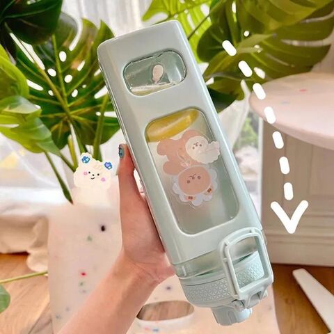 700ml Cute Water Bottle for Girls with Lid Straw Sticker Plastic Juice