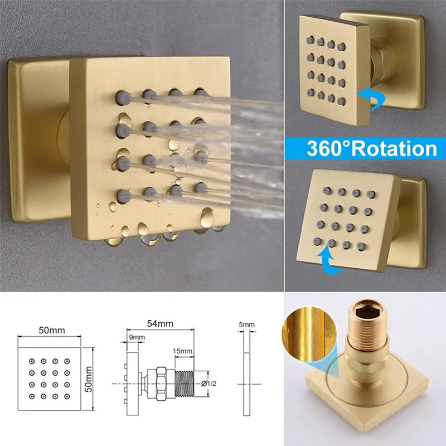 16 Inches Brushed Gold Brass Ceiling Mounted Led Thermostatic Rainfall ...