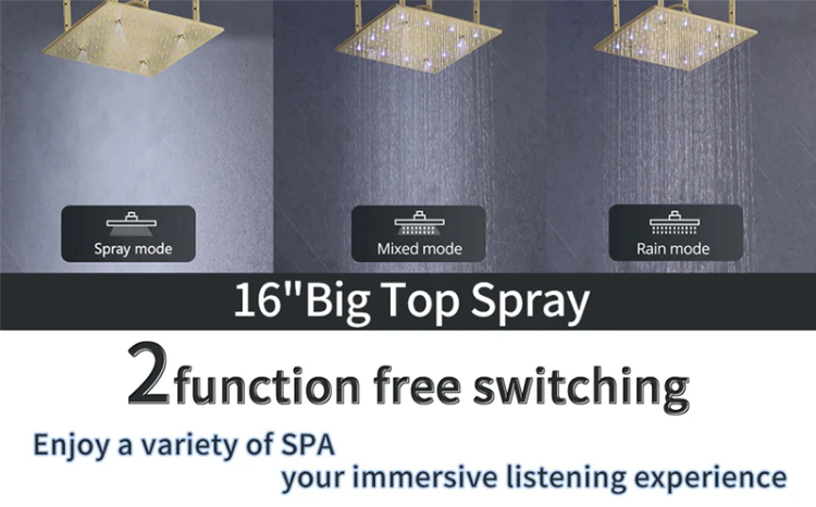16 Inches Brushed Gold Brass Ceiling Mounted Led Thermostatic Rainfall ...
