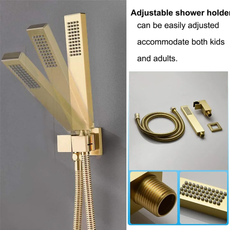 16 Inches Brushed Gold Brass Ceiling Mounted Led Thermostatic Rainfall ...