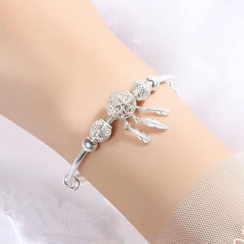 100% Real 999 Pure Silver Bangles for Women Thai Silver Lotus Bangle  Adjustable - Shop garyjewelry Bracelets - Pinkoi