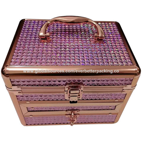 Buy Wholesale China Manufacturer Customized Aluminum Glittery Beauty Case  With Extended Tray And Drawers Storage Travel Hard Shell, Sturdy Extended & Makeup  Case at USD 26