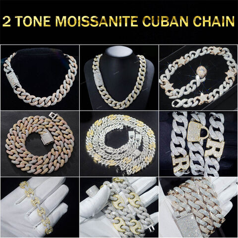 Iced MOISSANITE Clasp 14k Gold Over Stainless Steel Rope Chain