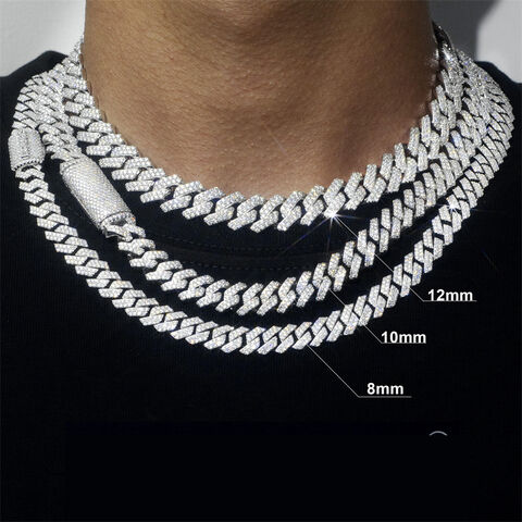 Black Rhodium Iced Prong Miami Cuban Link Chain Black Moissanite 925  Sterling Silver Necklace