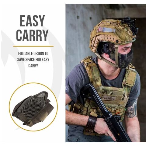 Tactical Steel Mesh Half Face Mask with Ear Protection Breathable Foldable  Mask