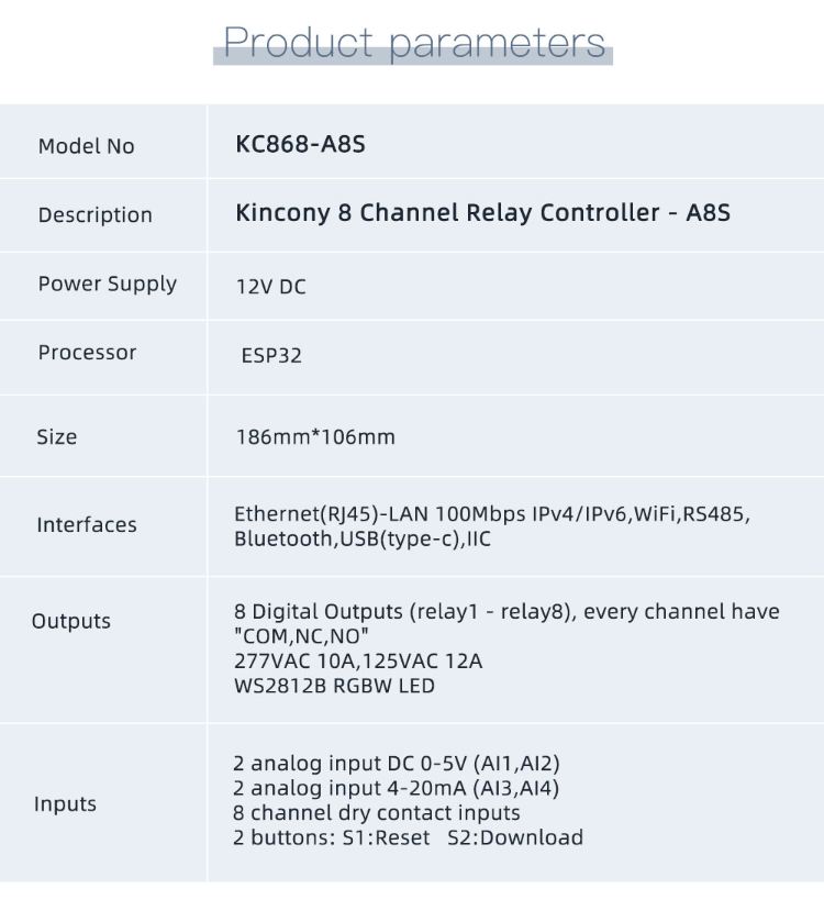 Buy Wholesale China Kc868-a8s Esp32 Relay Board Rs232 Usb W/e Relay ...