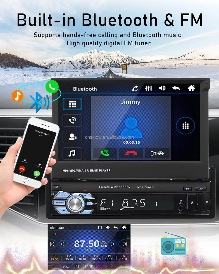 Android Car Stereo Single Din 7 Inch Flip Out Touch Screen In Dash Gps ...