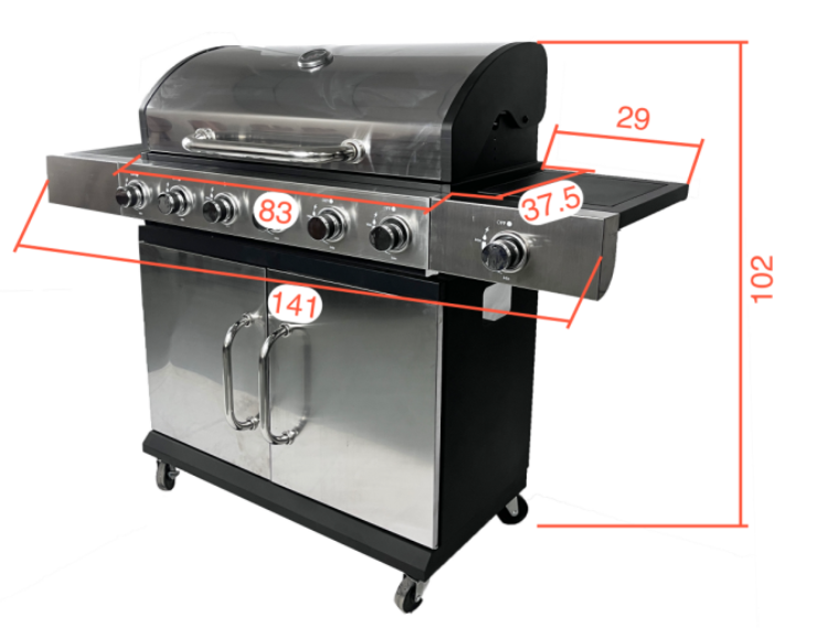 6 Burner+1 Side Burner Gas Bbq Grill With Cabinets Wheels Stainless ...