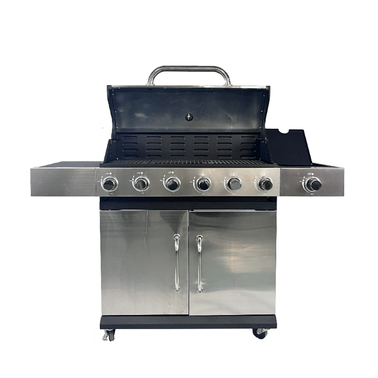 6 Burner+1 Side Burner Gas Bbq Grill With Cabinets Wheels Stainless ...