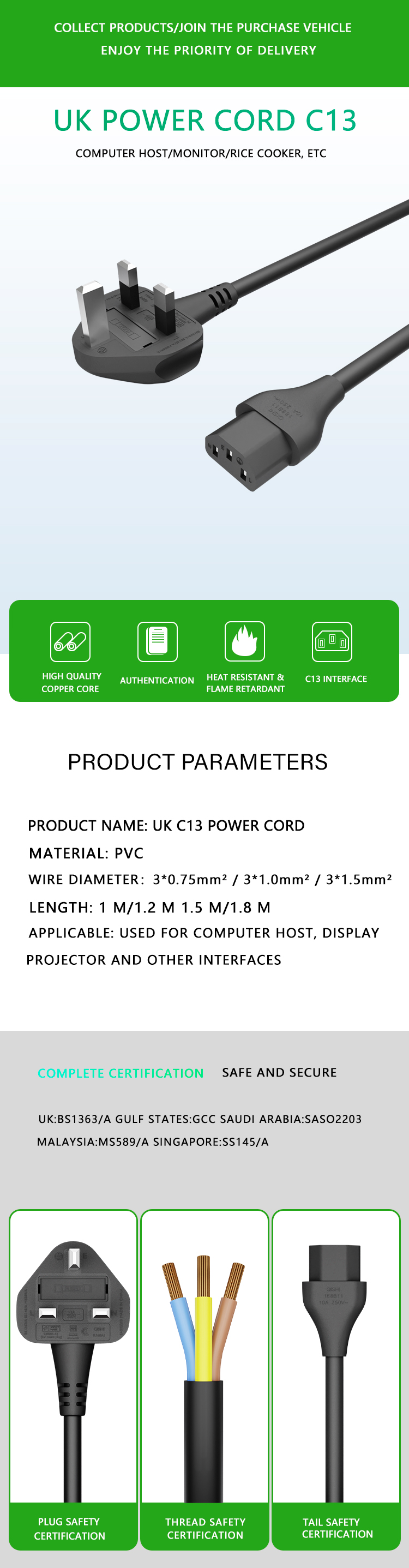 Bs 1363 Male Connector Iec C13 Female Power Cable Connector Kettle ...