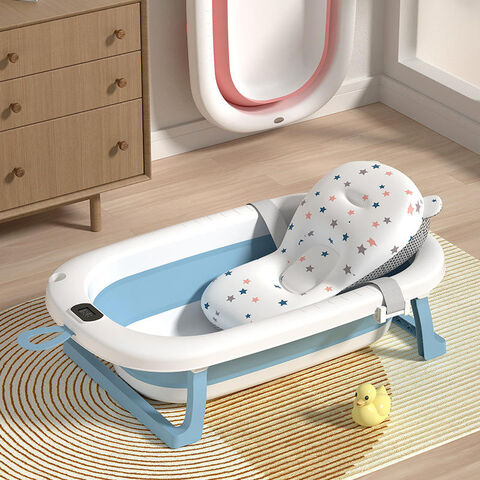 Banheira Dobrável de Plástico para Bebê com Suporte, Almofada e Sensor de Temperatura - Banheira Infantil Dobrável para Crianças