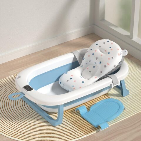 Banheira Dobrável de Plástico para Bebê com Suporte, Almofada e Sensor de Temperatura - Banheira Infantil Dobrável para Crianças